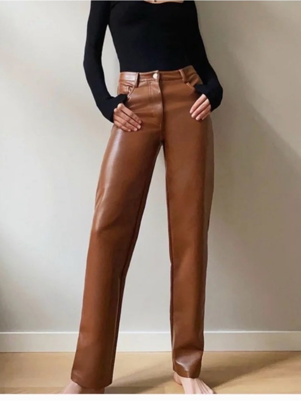 Aritzia Wilfred The Melina Pants Faux Leather Straight-Leg Jeans - #433